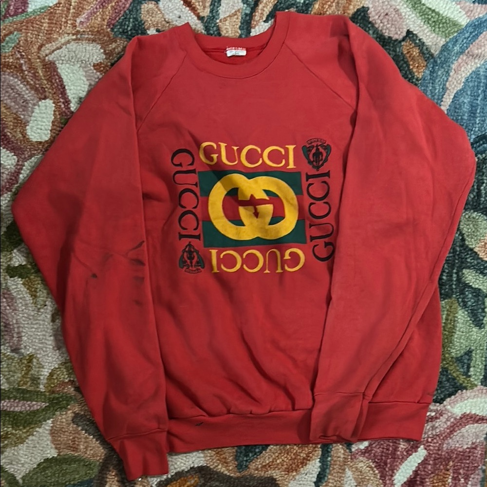 Gucci Red Crewneck Sweater with Iconic Logo